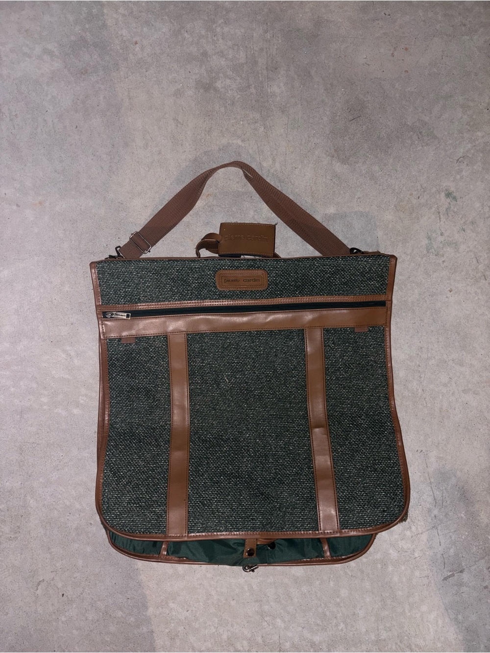 Pierre Cardin Green Tweed Duffel with Brown Leather Trim